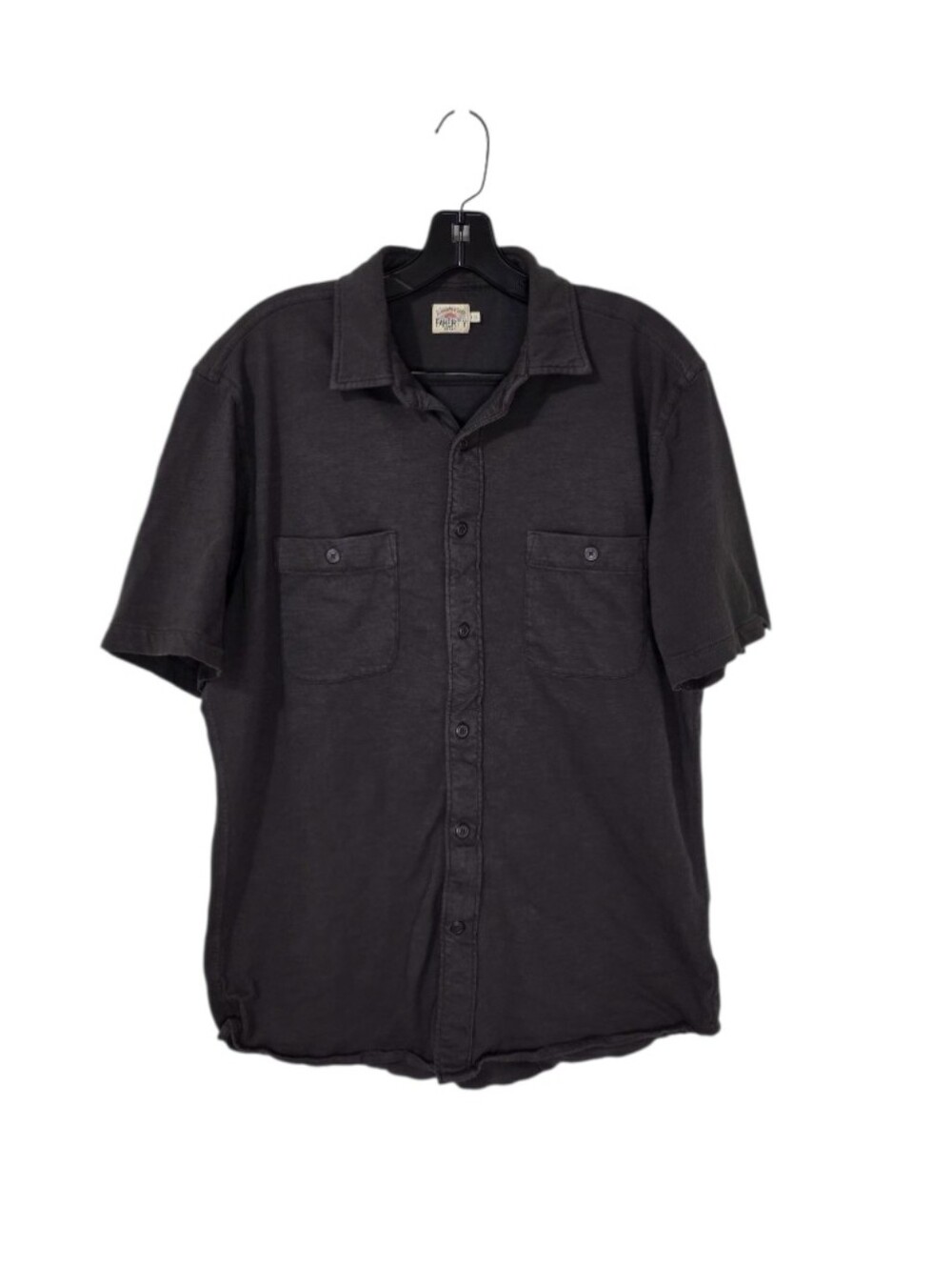 FAHERTY Sunwashed Knit Short Sleeve Button Up Shirt Charcoal Men's Large